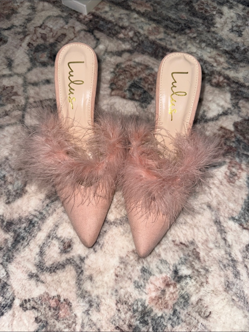 Lulu's Blush Pink Feathered Pointed-Toe Mules